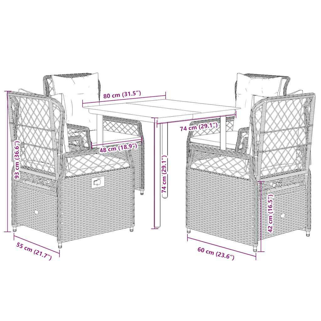 Set da Pranzo da Giardino 5 pz Nero con Cuscini in Polyrattan | homemem39
