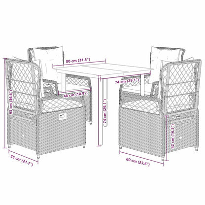Set da Pranzo da Giardino 5 pz Nero con Cuscini in Polyrattan | homemem39