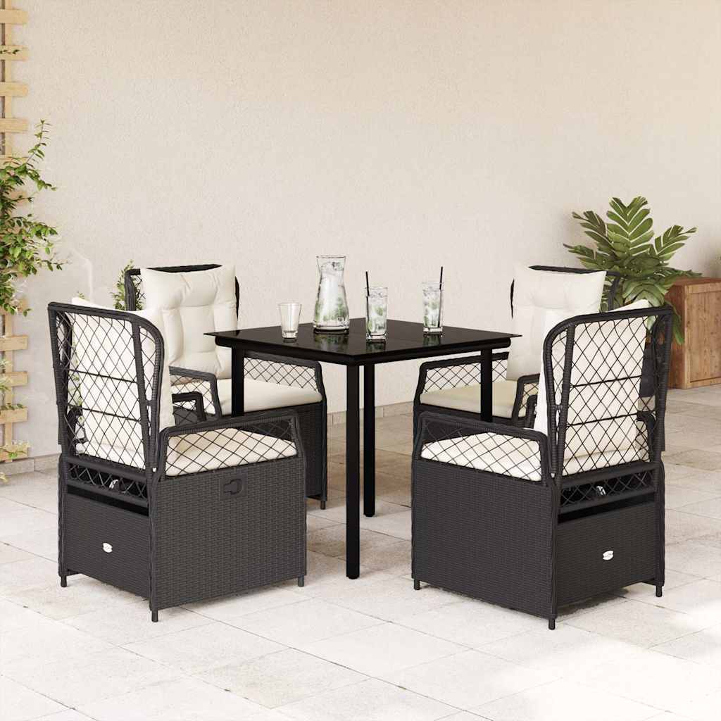 Set da Pranzo da Giardino 5 pz Nero con Cuscini in Polyrattan | homemem39