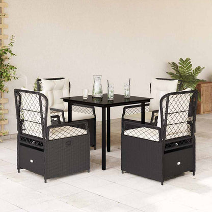 Set da Pranzo da Giardino 5 pz Nero con Cuscini in Polyrattan | homemem39