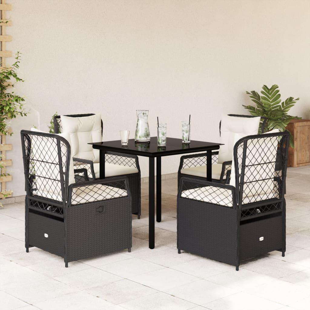 Set da Pranzo da Giardino 5 pz Nero con Cuscini in Polyrattan - homemem39