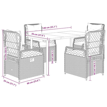 Set da Pranzo da Giardino 5 pz Nero con Cuscini in Polyrattan | homemem39
