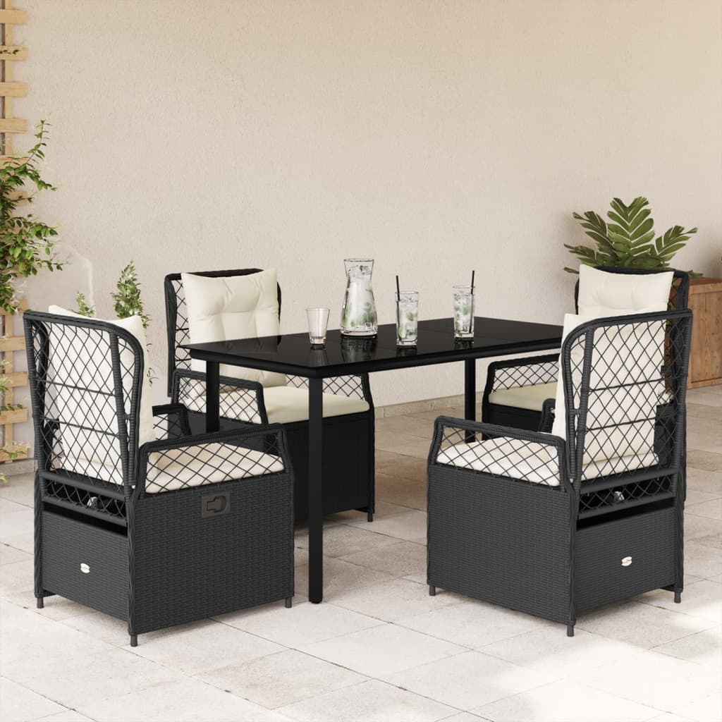 Set da Pranzo da Giardino 5 pz Nero con Cuscini in Polyrattan - homemem39