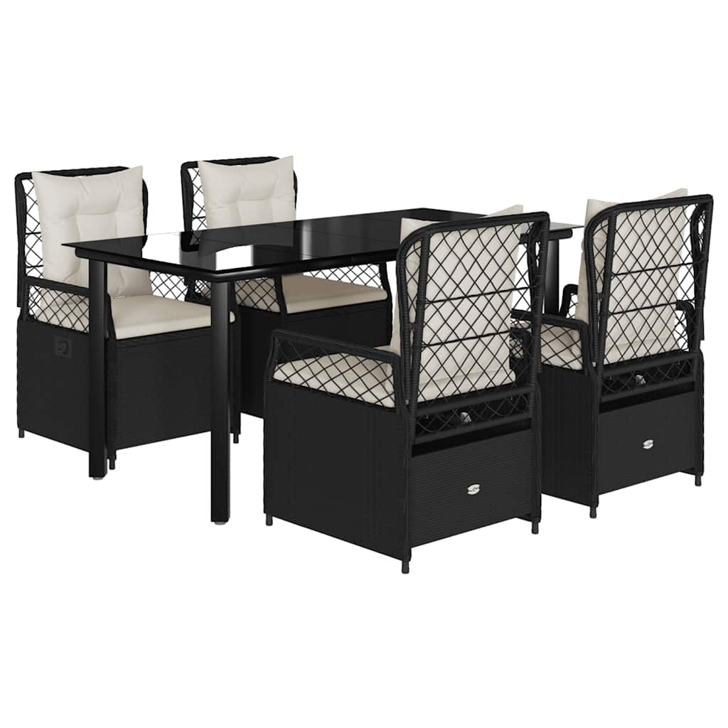 Set da Pranzo da Giardino 5 pz Nero con Cuscini in Polyrattan | homemem39