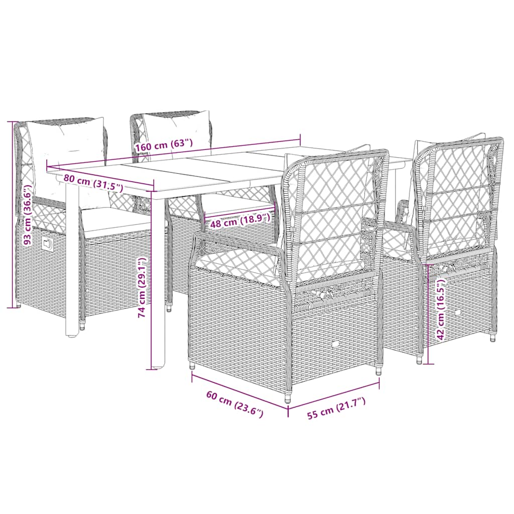 Set da Pranzo da Giardino 5 pz Nero con Cuscini in Polyrattan | homemem39