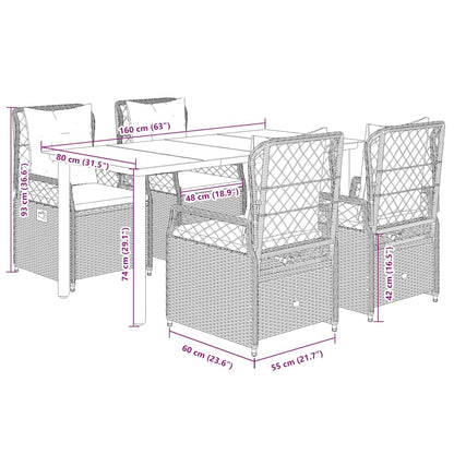 Set da Pranzo da Giardino 5 pz Nero con Cuscini in Polyrattan | homemem39