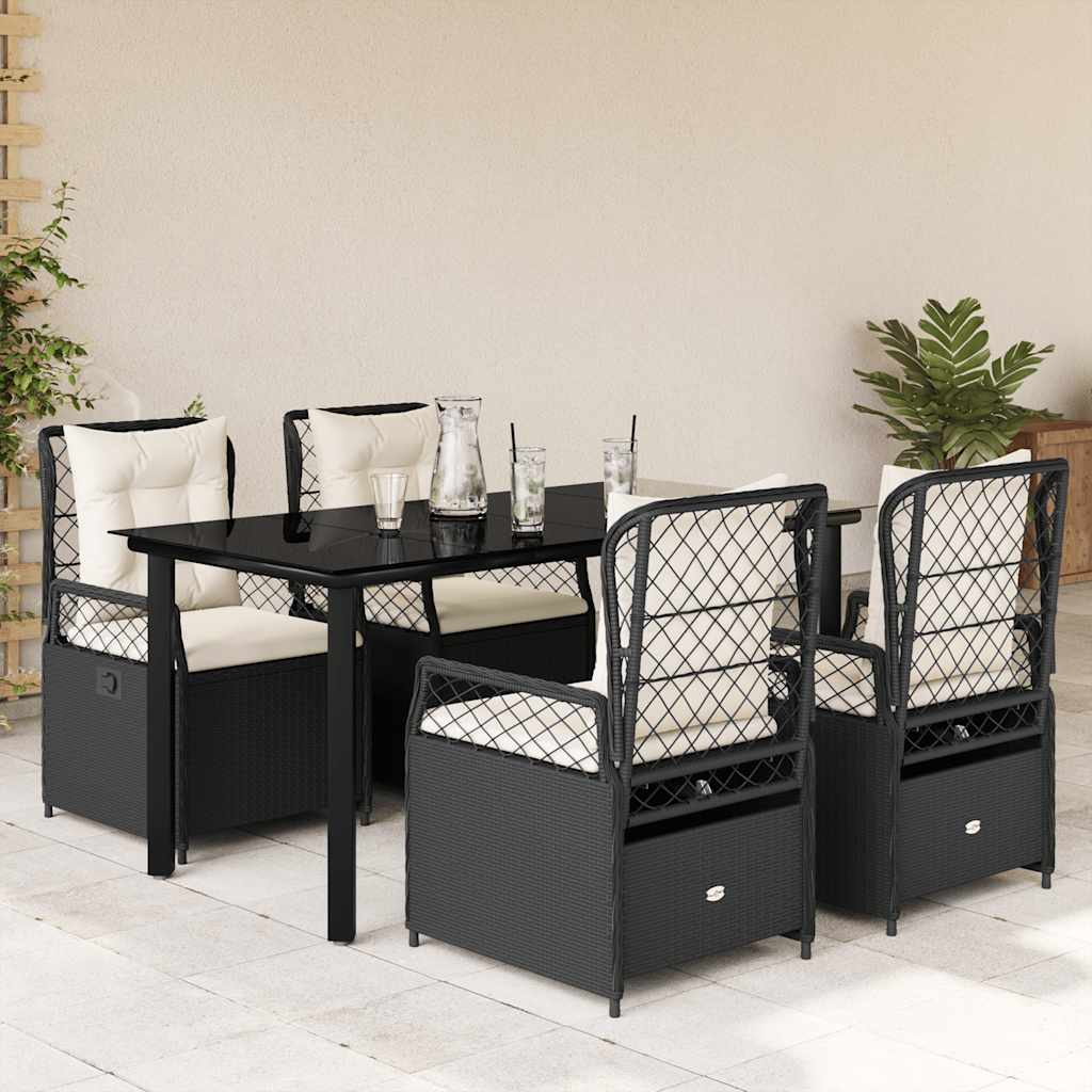Set da Pranzo da Giardino 5 pz Nero con Cuscini in Polyrattan | homemem39