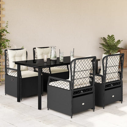 Set da Pranzo da Giardino 5 pz Nero con Cuscini in Polyrattan - homemem39