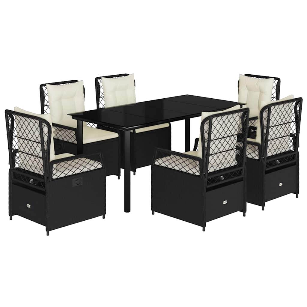 Set da Pranzo da Giardino 7 pz Nero con Cuscini in Polyrattan | homemem39