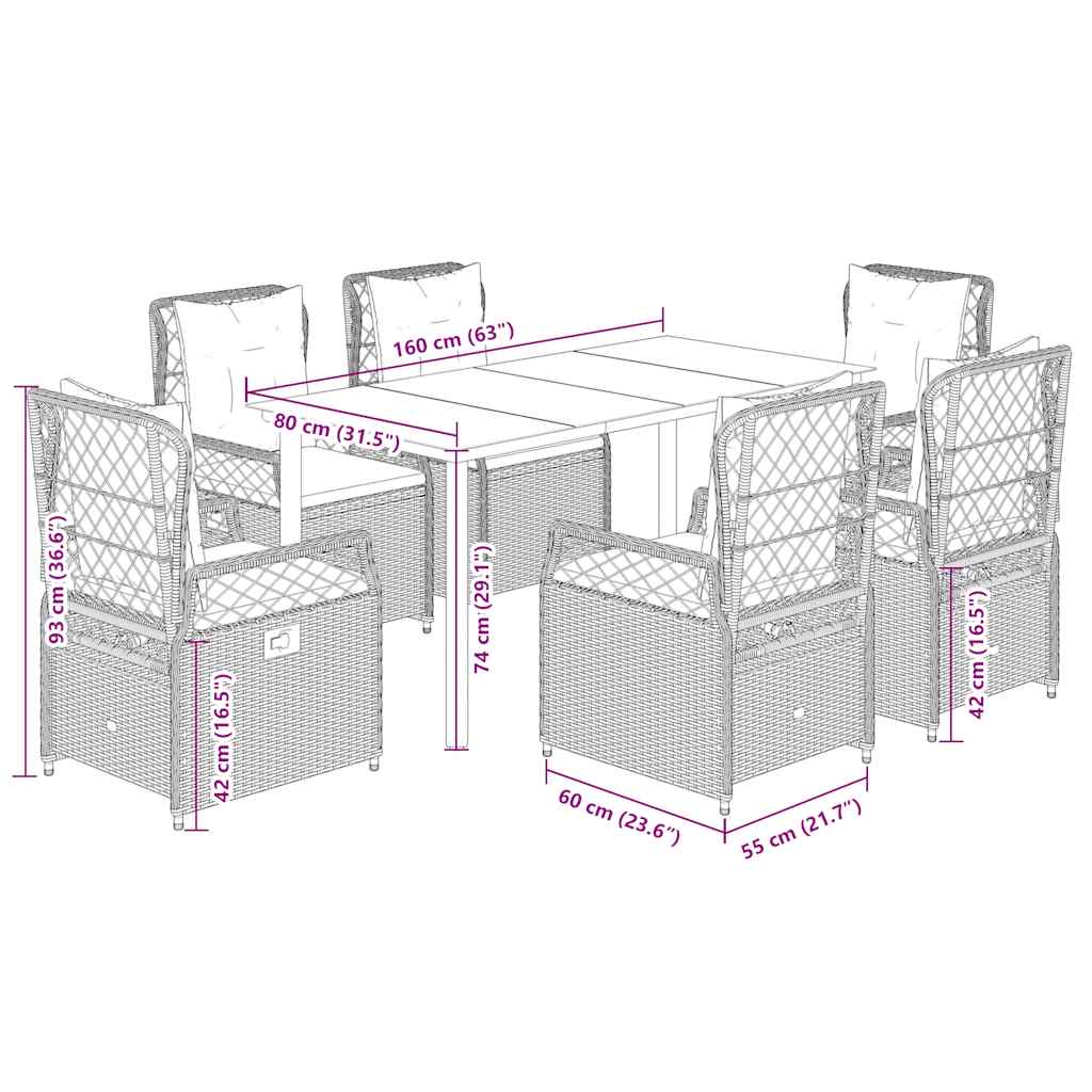 Set da Pranzo da Giardino 7 pz Nero con Cuscini in Polyrattan | homemem39