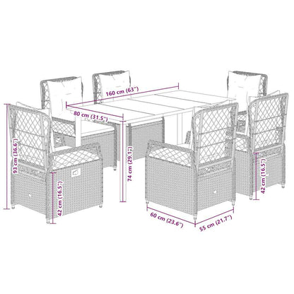 Set da Pranzo da Giardino 7 pz Nero con Cuscini in Polyrattan | homemem39