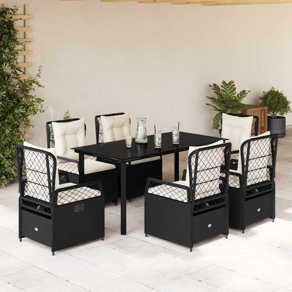 Set da Pranzo da Giardino 7 pz Nero con Cuscini in Polyrattan | homemem39