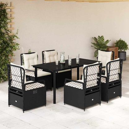 Set da Pranzo da Giardino 7 pz Nero con Cuscini in Polyrattan | homemem39