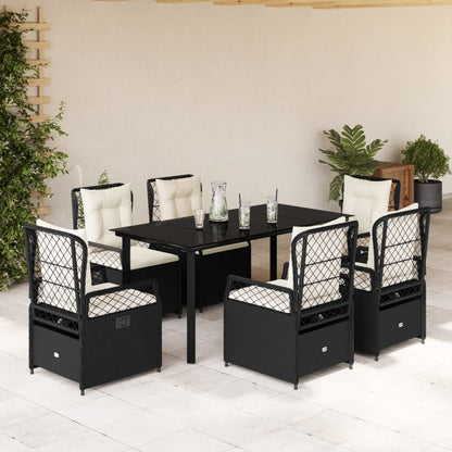 Set da Pranzo da Giardino 7 pz Nero con Cuscini in Polyrattan - homemem39