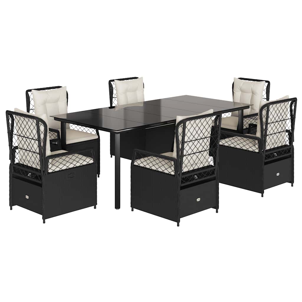 Set da Pranzo da Giardino 7 pz Nero con Cuscini in Polyrattan | homemem39