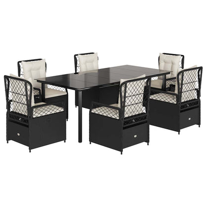 Set da Pranzo da Giardino 7 pz Nero con Cuscini in Polyrattan | homemem39