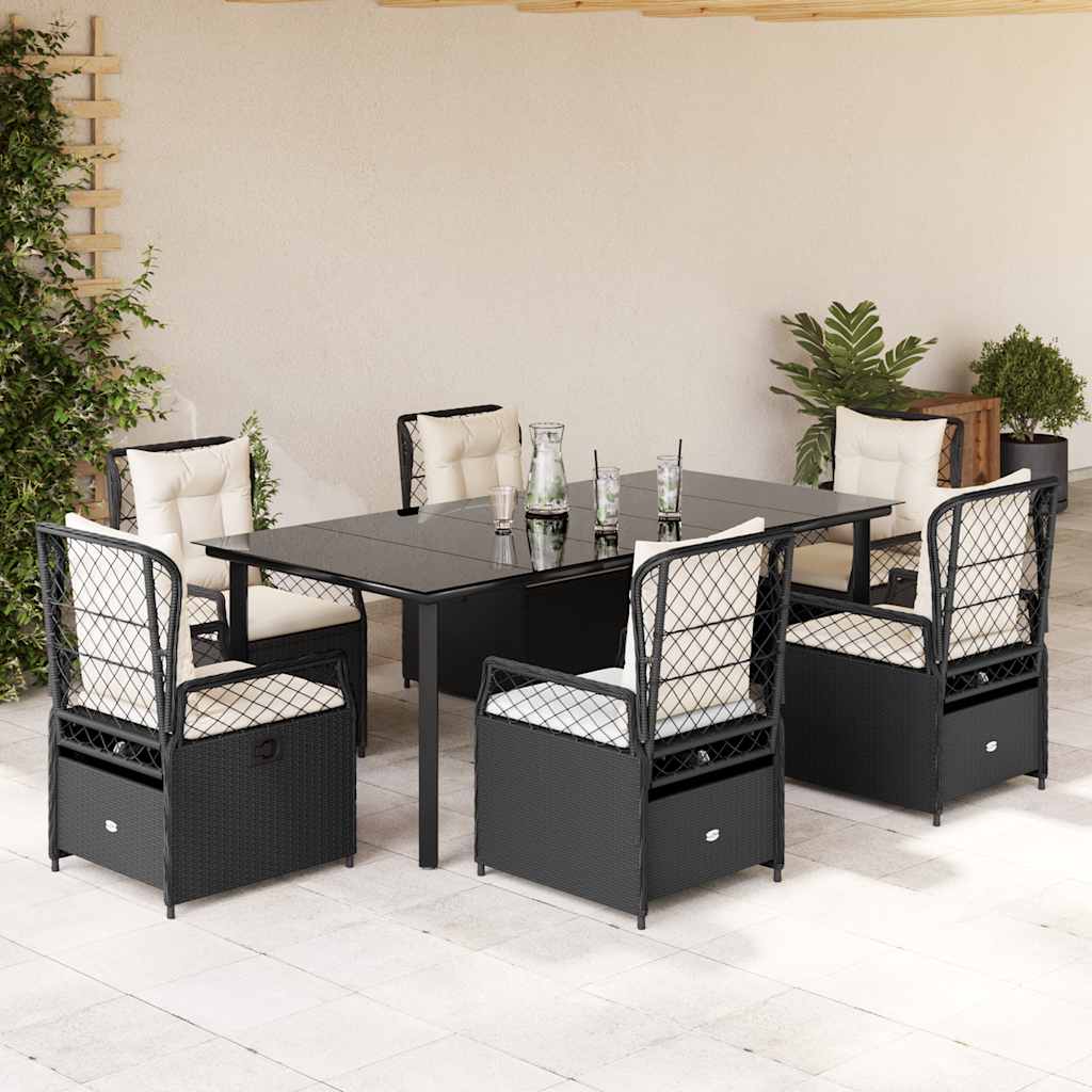 Set da Pranzo da Giardino 7 pz Nero con Cuscini in Polyrattan | homemem39