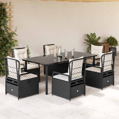 Set da Pranzo da Giardino 7 pz Nero con Cuscini in Polyrattan | homemem39