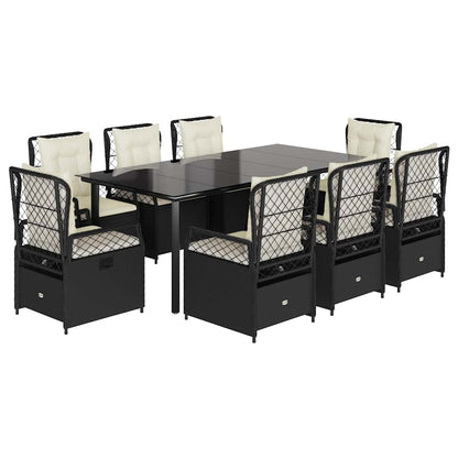 Set da Pranzo da Giardino 9 pz con Cuscini Nero in Polyrattan | homemem39