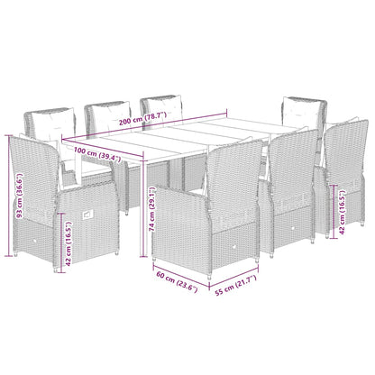 Set da Pranzo da Giardino 9 pz con Cuscini Nero in Polyrattan | homemem39