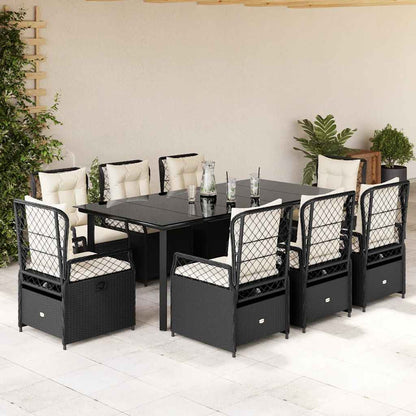 Set da Pranzo da Giardino 9 pz con Cuscini Nero in Polyrattan | homemem39