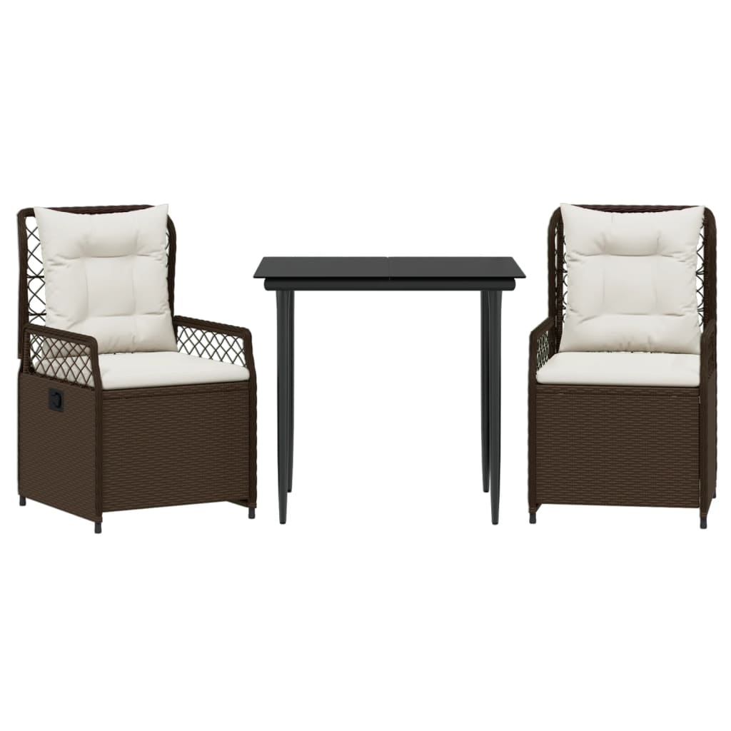 Set da Pranzo da Giardino 3pz con Cuscini in Polyrattan Marrone | homemem39