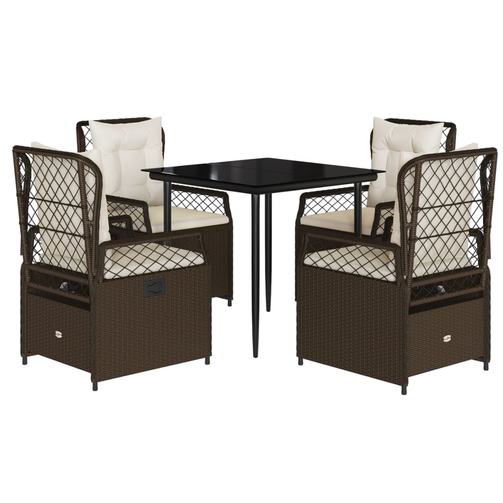 Set da Pranzo da Giardino 5pz con Cuscini in Polyrattan Marrone - homemem39