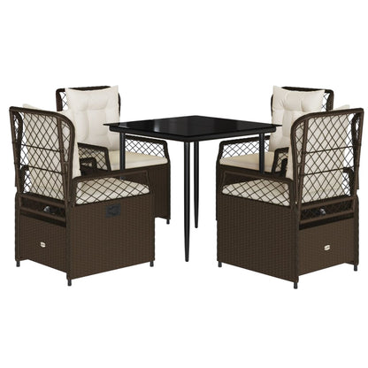 Set da Pranzo da Giardino 5pz con Cuscini in Polyrattan Marrone - homemem39