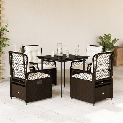 Set da Pranzo da Giardino 5pz con Cuscini in Polyrattan Marrone - homemem39
