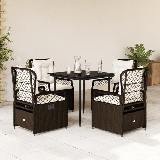 Set da Pranzo da Giardino 5pz con Cuscini in Polyrattan Marrone - homemem39