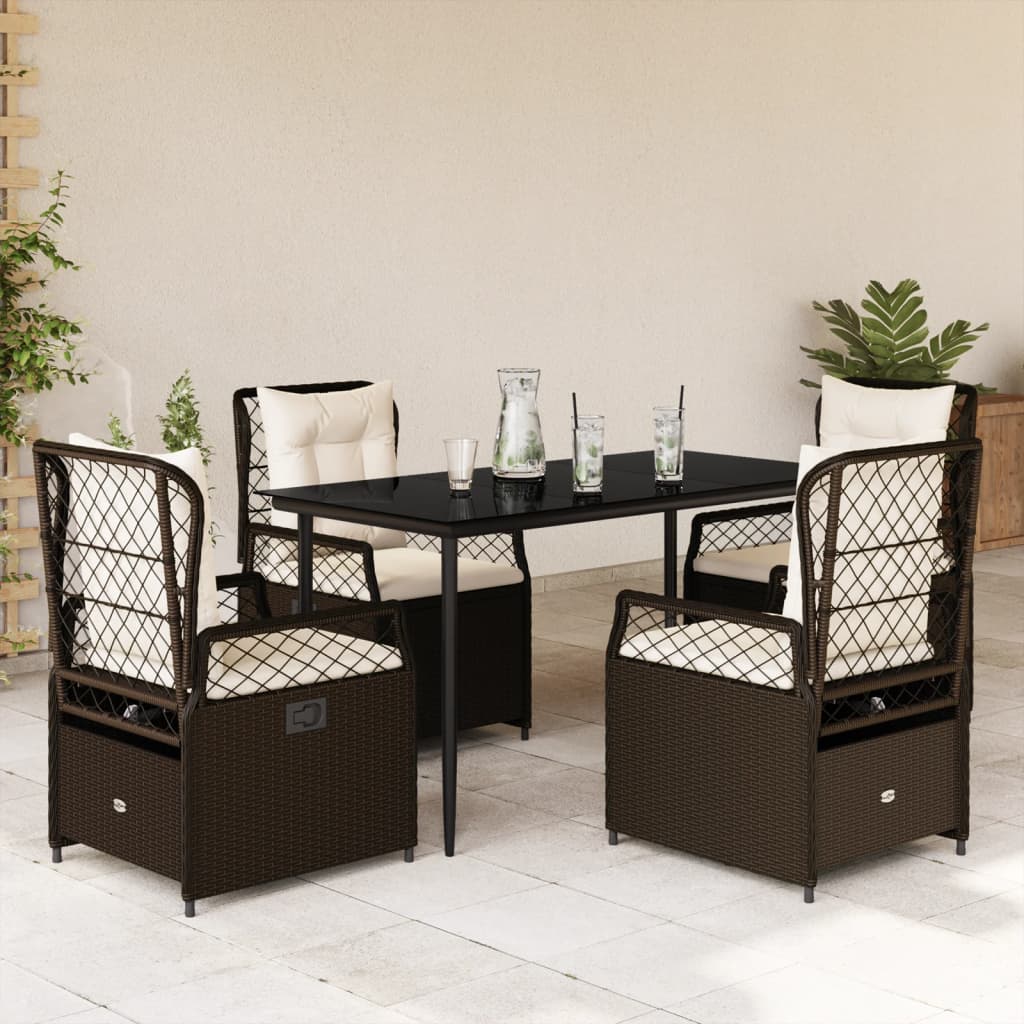 Set da Pranzo da Giardino 5pz con Cuscini in Polyrattan Marrone | homemem39