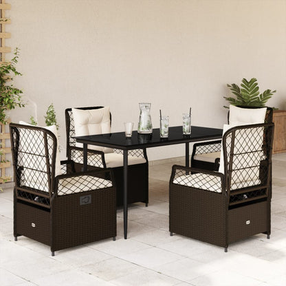 Set da Pranzo da Giardino 5pz con Cuscini in Polyrattan Marrone - homemem39
