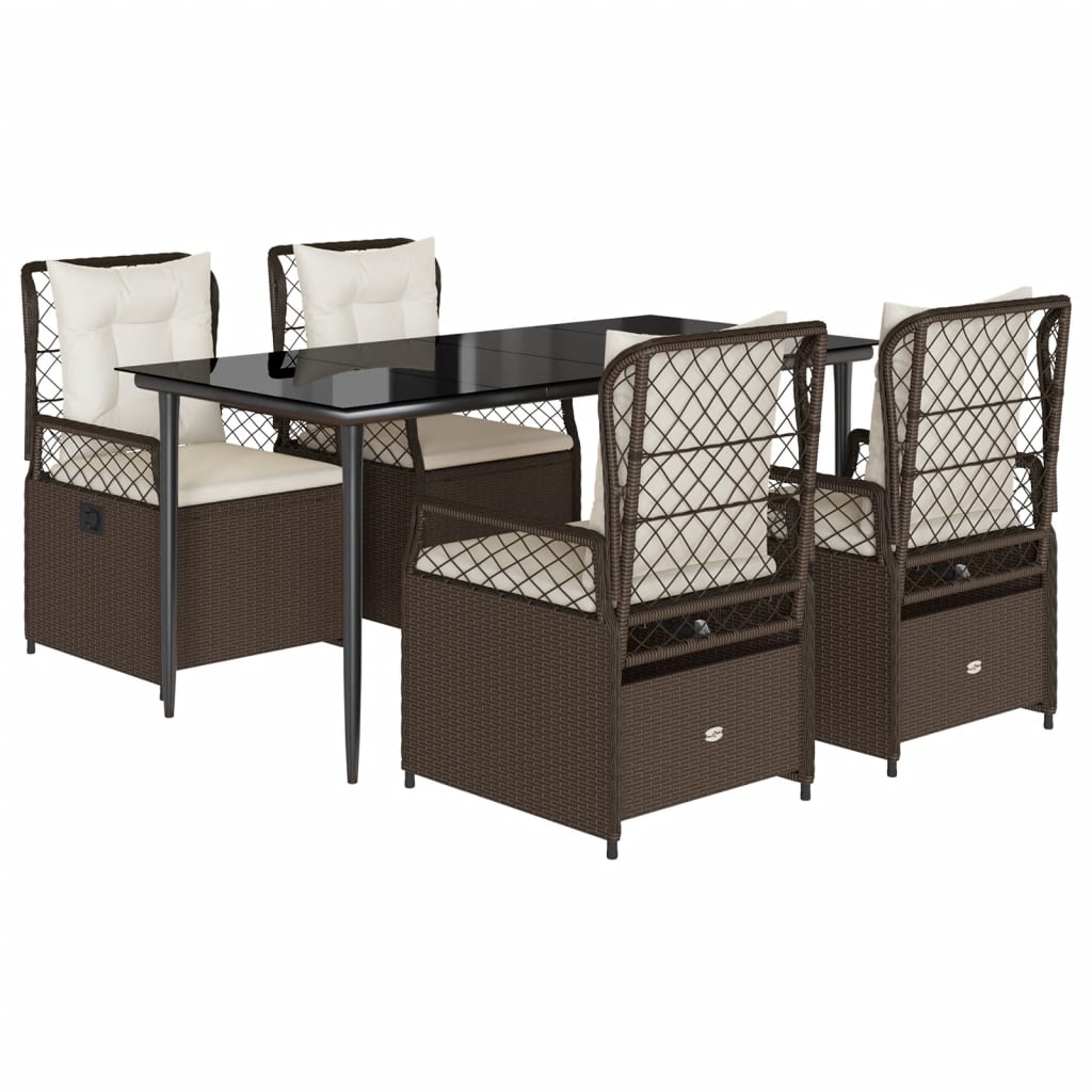 Set da Pranzo da Giardino 5pz con Cuscini in Polyrattan Marrone | homemem39