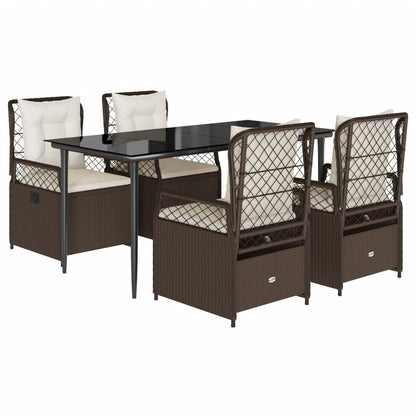 Set da Pranzo da Giardino 5pz con Cuscini in Polyrattan Marrone | homemem39