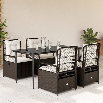Set da Pranzo da Giardino 5pz con Cuscini in Polyrattan Marrone | homemem39