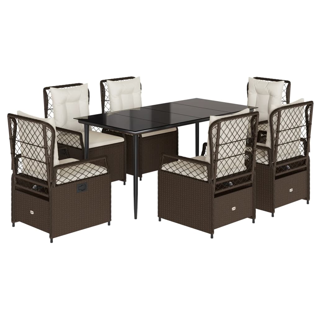 Set da Pranzo da Giardino 7pz con Cuscini in Polyrattan Marrone | homemem39