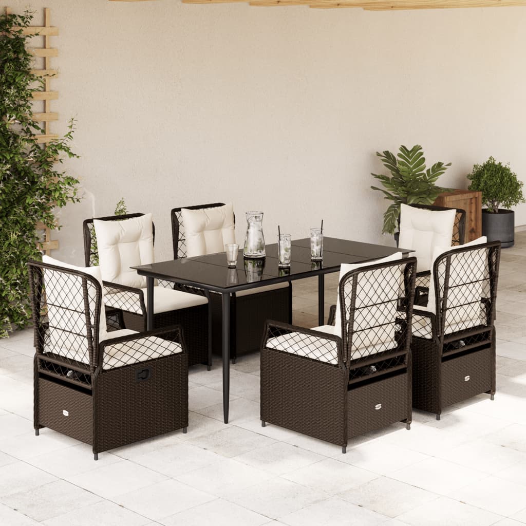 Set da Pranzo da Giardino 7pz con Cuscini in Polyrattan Marrone | homemem39