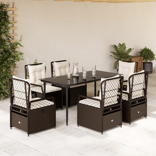 Set da Pranzo da Giardino 7pz con Cuscini in Polyrattan Marrone - homemem39