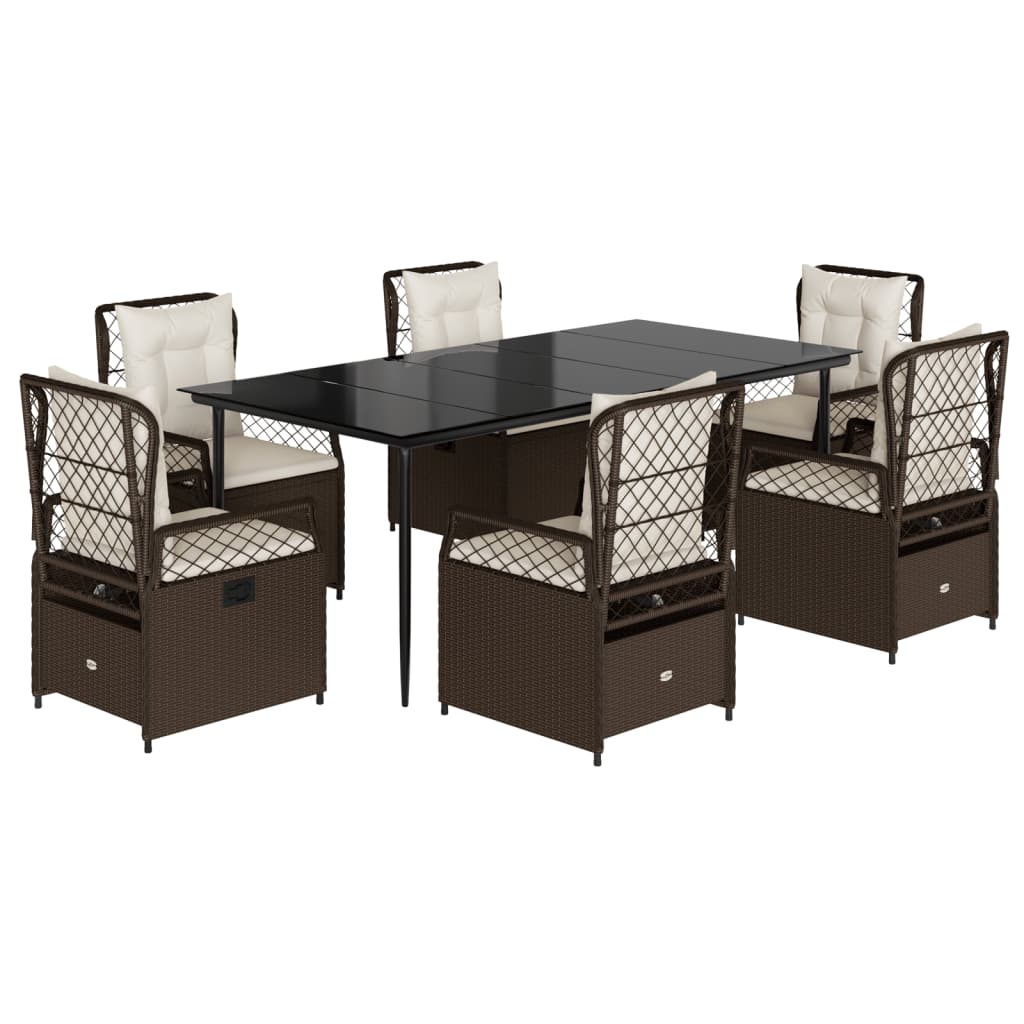 Set da Pranzo da Giardino 7pz con Cuscini in Polyrattan Marrone - homemem39