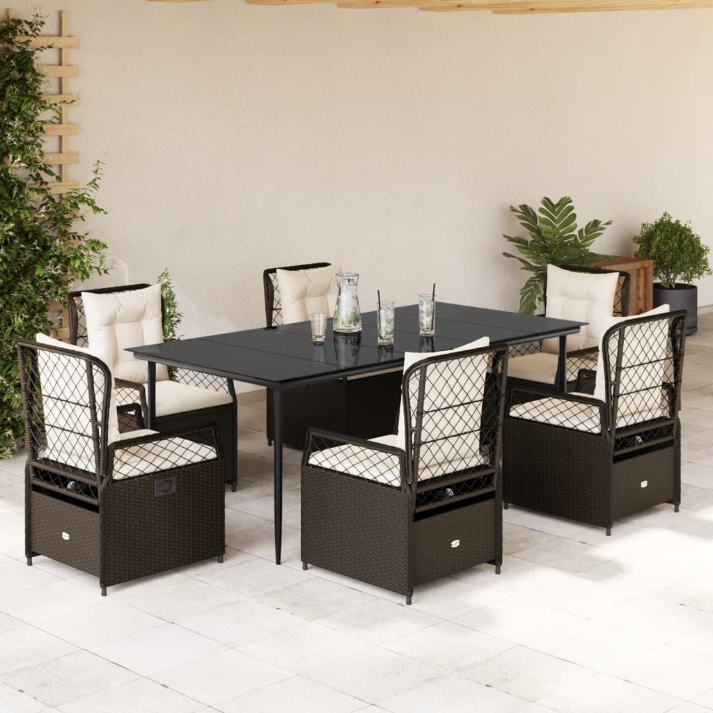 Set da Pranzo da Giardino 7pz con Cuscini in Polyrattan Marrone - homemem39
