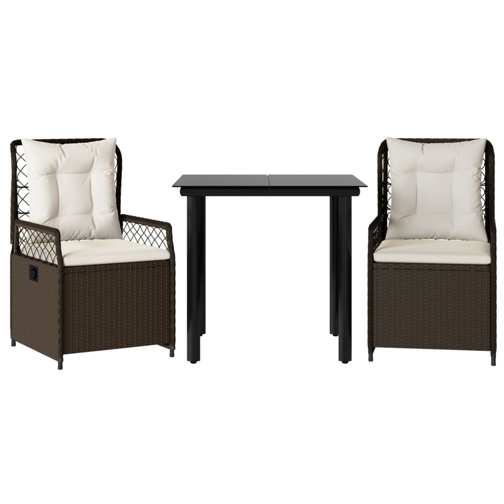 Set da Pranzo da Giardino 3pz con Cuscini in Polyrattan Marrone - homemem39