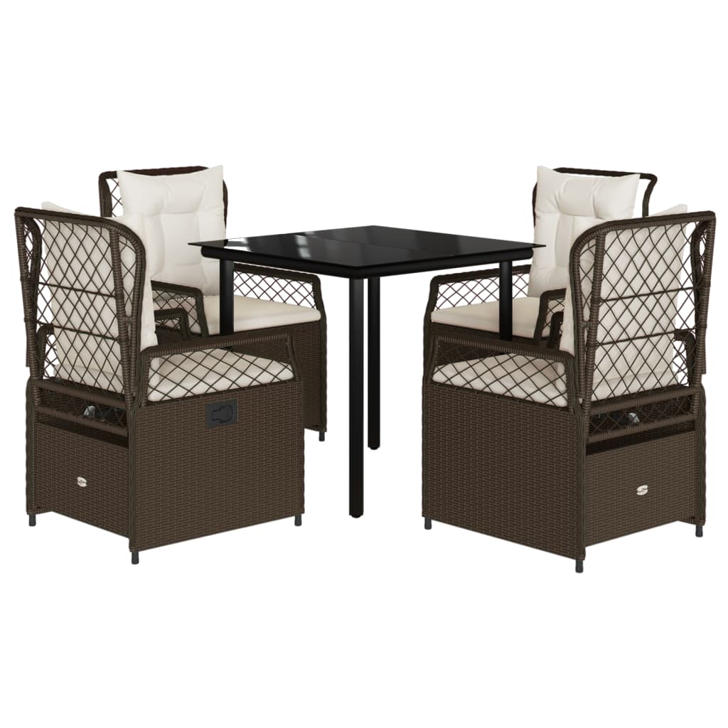 Set da Pranzo da Giardino 5pz con Cuscini in Polyrattan Marrone | homemem39