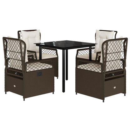 Set da Pranzo da Giardino 5pz con Cuscini in Polyrattan Marrone | homemem39