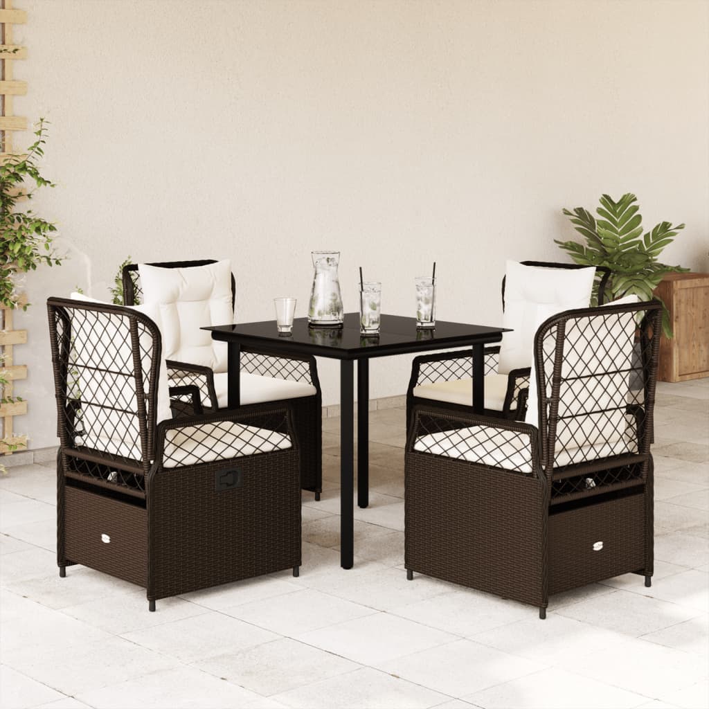 Set da Pranzo da Giardino 5pz con Cuscini in Polyrattan Marrone | homemem39