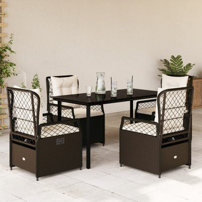 Set da Pranzo da Giardino 5pz con Cuscini in Polyrattan Marrone | homemem39
