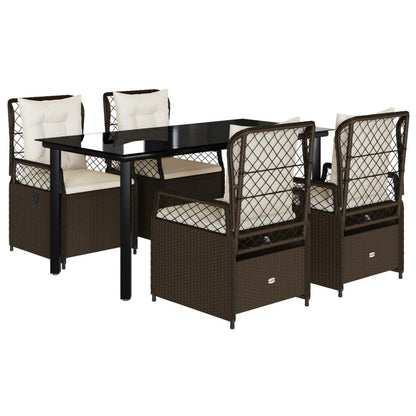 Set da Pranzo da Giardino 5pz con Cuscini in Polyrattan Marrone | homemem39
