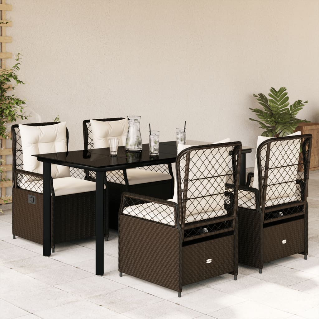 Set da Pranzo da Giardino 5pz con Cuscini in Polyrattan Marrone | homemem39
