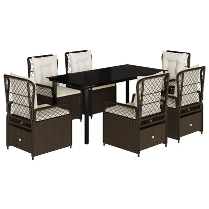 Set da Pranzo da Giardino 7pz con Cuscini in Polyrattan Marrone | homemem39