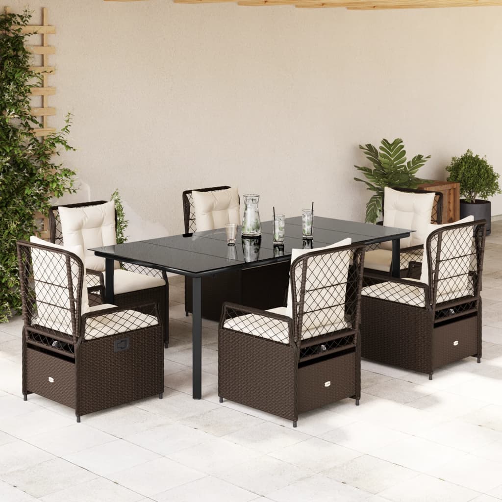 Set da Pranzo da Giardino 7pz con Cuscini in Polyrattan Marrone - homemem39