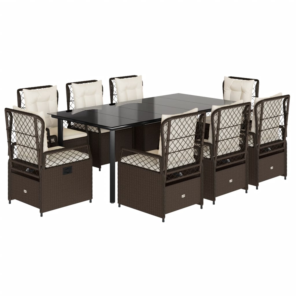 Set da Pranzo da Giardino 9pz con Cuscini Marrone in Polyrattan | homemem39